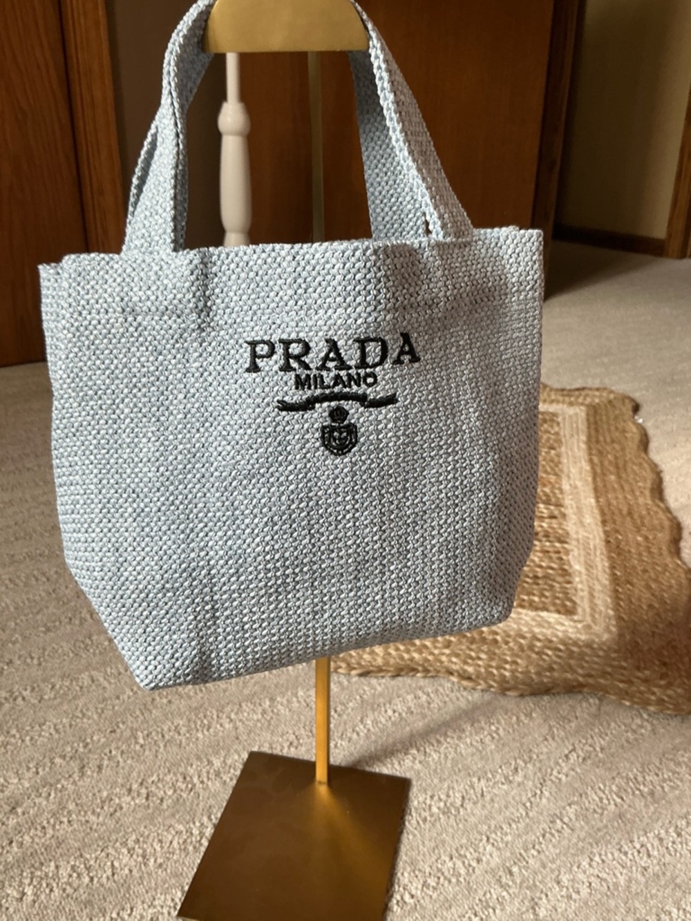 Prada- Beauty Line EUC Light Gray Woven Tote Bag - Picture 2 of 9